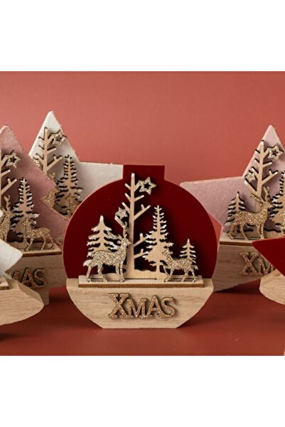 SHOPIENS Christmas Decorations Wood, 3 Models, Red, 11x12cm