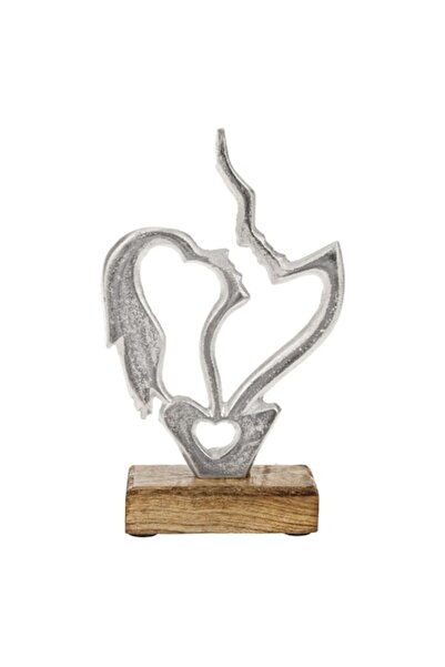 SHOPIENS Decorațiune de masă metalică, cuplu, bază din lemn, argintiu, 13x5x22cm