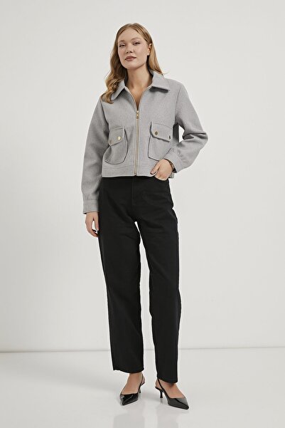 Arma Life Women's Pocket Detailed Zippered Smoked Short Cashmere Coat