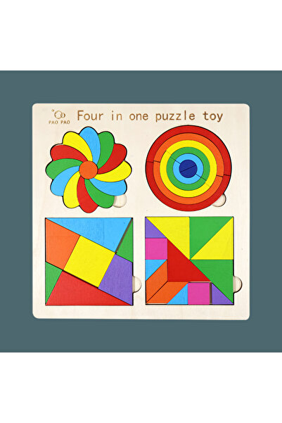 Choice1 NB140C1-قوس قزح 4 في 1 مونتيسوري تانجرام بازل قطع لعبة خشبية شكل هندس...