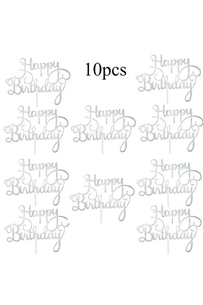 Choice 10pcs-silver 10PCS Multicolor Cake Card Happy Birthday English Party S...