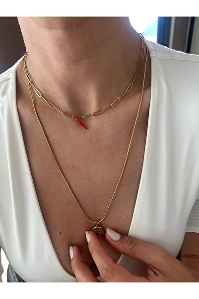 Hoop jewelery çelik Ataç zincir kırmızı ipli şans kolye