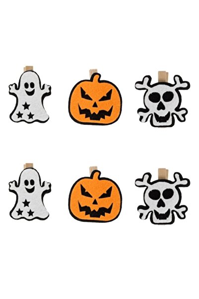 SHOPIENS Set cleme decorative din lemn, model Halloween, multicolore, 6 piese, MYONNA IT & E-COMMERCE