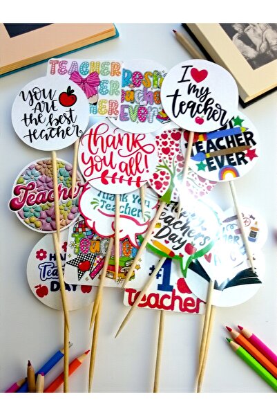 Armada 15 Pieces of Teachers' Day Themed Cardboard Toothpick Cake Decoration (4 cm * 8 cm)