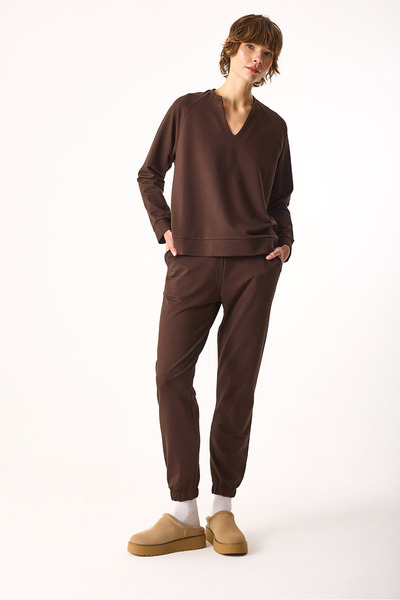 VENA Γυναικείο Φούτερ με ελαστικό πόδι Slim Straight-Καφέ