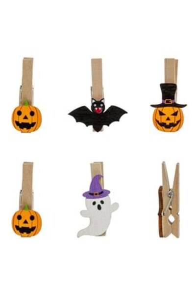 SHOPIENS Σετ Διακοσμητικά Ξύλινα Κλιπς με Φιγούρες Halloween 5 εκ. - 6 τεμ.