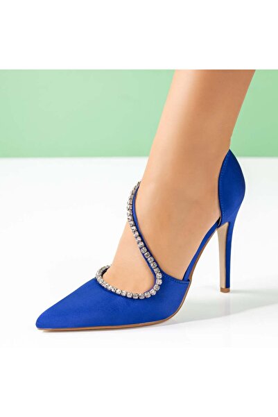 BMoD Pantofi de damă albaștri cu toc subțire și strasuri MOD09039