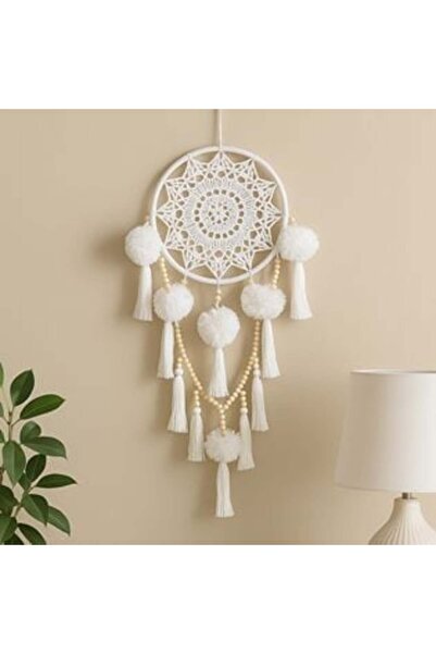 SHOPIENS Hanging Dreamcatcher Charm with Pompons, Tassels & Wooden Beads Ø21 ...