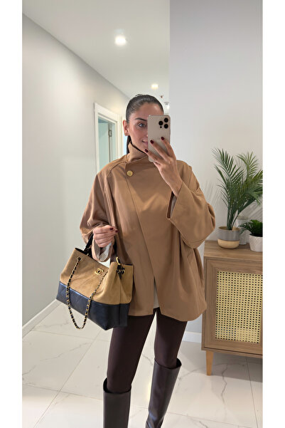 BİRCANÇİL معطف ترنشكوت من جلو تابا بياقة قائمة وأزرار ذهبية