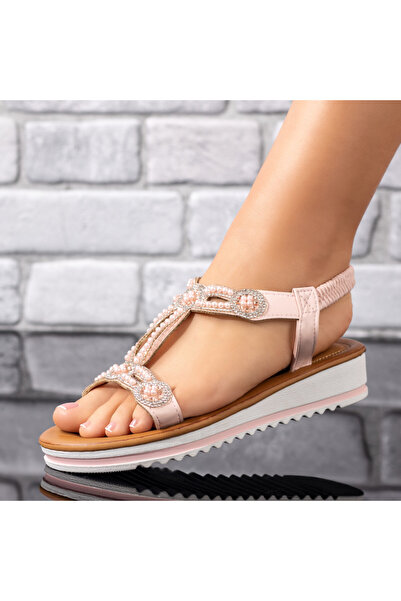 BMoD Sandale plate roz pentru femei cu accesorii decorative MOD09064