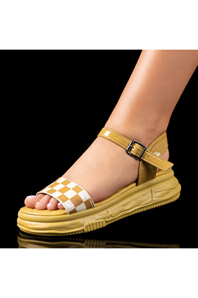 Modlet.ro Sandale galbene cu imprimeu și talpă groasă MOD09207