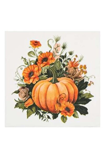 Jumbo White Table Napkins with Orange Pumpkin, Flowers, Leaves 33 x 33 cm - 20 pcs