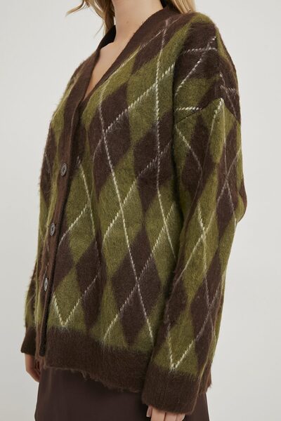 Arma Life Women's Plaid Patterned Premium Oversized Green Cardigan