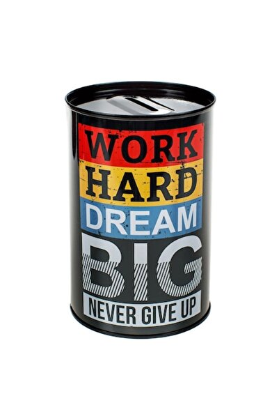 SHOPIENS Metal Piggy Bank, Model "Work Hard Dream Big", Black