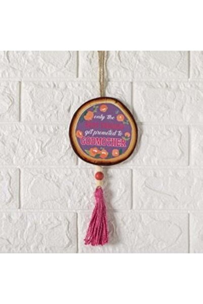 SHOPIENS Beige Wooden Ornament with Fuchsia Tassel for Godmother Ø12 x 35 cm