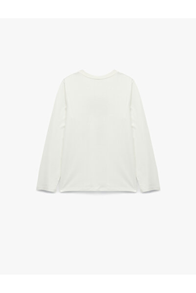 Koton Cotton Long Sleeve Crew Neck Glitter Bow Printed T-Shirt