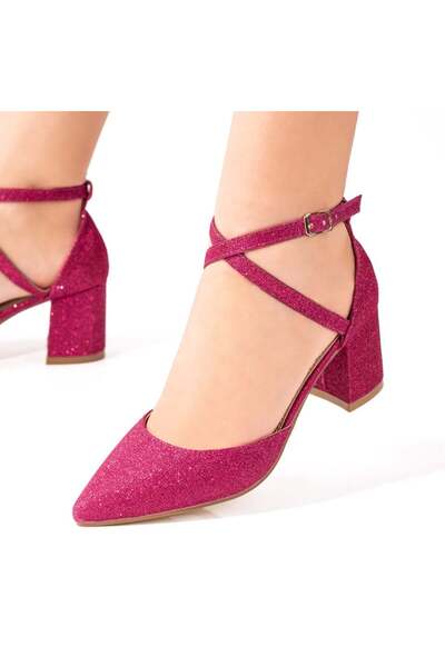 Modlet.ro Women's pink glitter heeled shoes MOD08627