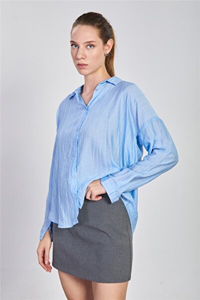 BARRELS AND OIL Women's Washable Oversize Shirt - B. Blue