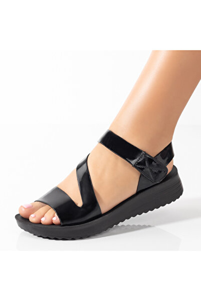 Modlet.ro Sandale cu platformă negre lucioase pentru femei MOD09305