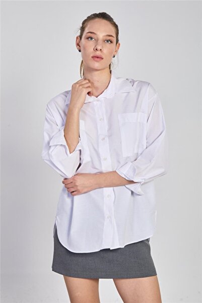 BARRELS AND OIL Women's Double Pocket Long Sleeve Shirt - White