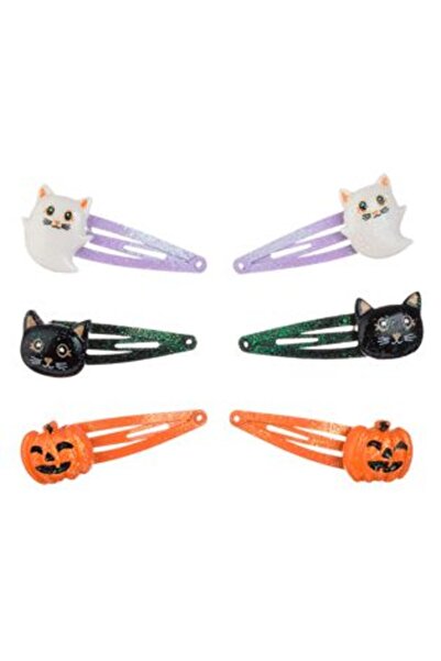 Jumbo Set Metallic Hair Clips in Lilac, Orange, Green with Cat and Pumpkin Glitter - 6 pcs