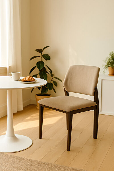 MARIA HOMES Beige Upholstered Dining Chair – Modern Wooden Frame, Comfortable...
