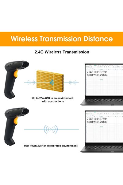 Generic قارئ باركود ليزري أحادي الأبعاد من Sumicor، لاسلكي 2 في 1، مسافة نقل 328 قدمًا، وكابل USB سلكي