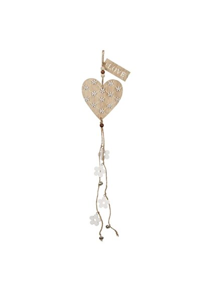 SHOPIENS Hanging Wooden Heart Decoration with White Flowers, 50cm, MYONNA