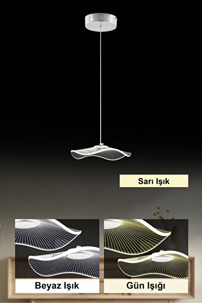 İstanbul Avize Şapka Tekli Gümüş Avize 3 Renk Ledli Modern Led Aydınlatma