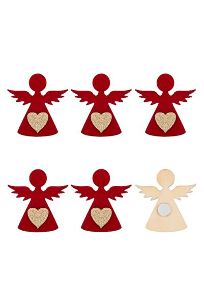 SHOPIENS Autocolante de Crăciun, Set de 6 Îngeri, Catifea Roșie, 5x5 cm