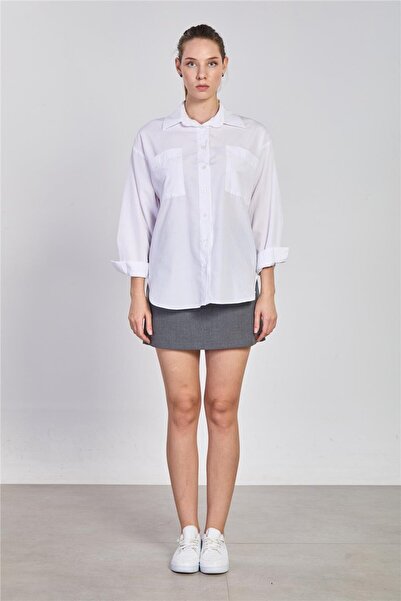 BARRELS AND OIL Women's Double Pocket Long Sleeve Shirt - White