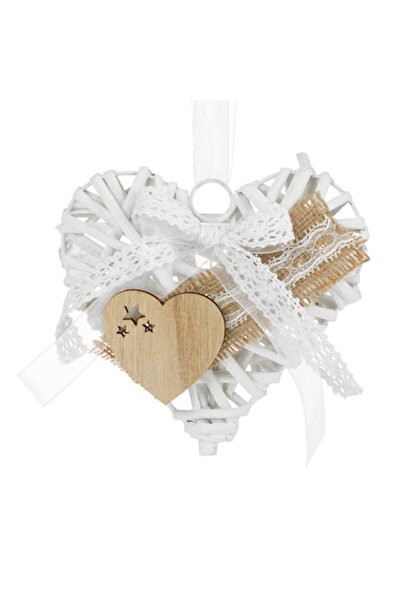 SHOPIENS Decorațiune suspendată, inimă din lemn cu dantelă și organza, albă, ...