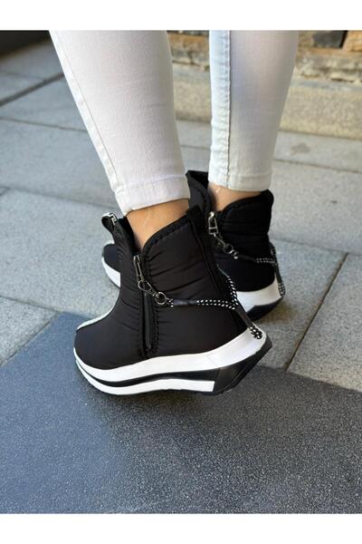 LABRONA Kadın Siyah Renkli Paraşüt Kumaş Çift Fermuarlı Kadın Günlük Bot