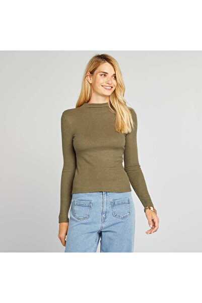 KIABI Fine ribbed knit jumper KHAKI