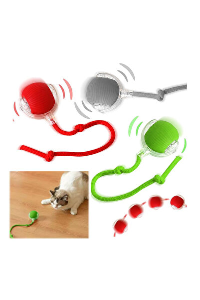 Pribor Kediler ve Köpekler için Kuyruklu Etkileşimli Oyun Topu, İpli USB Şarj...
