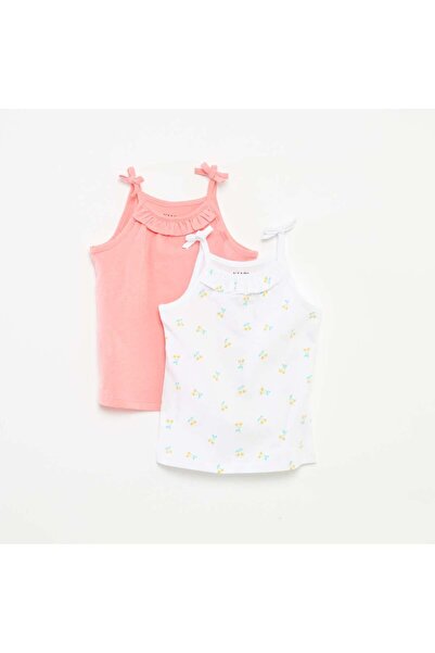 KIABI Pack of 2 pairs of spaghetti strap vest tops with bows WHITE