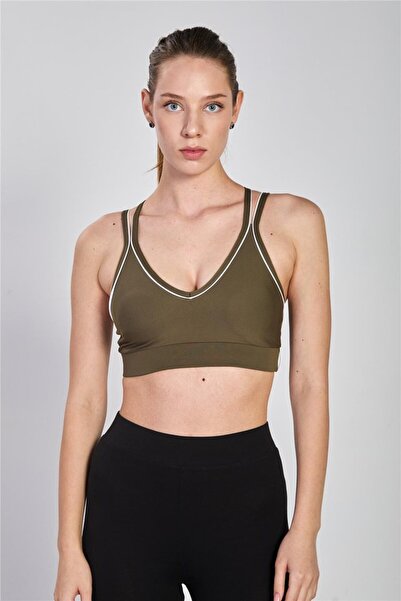 BARRELS AND OIL Women's Bustier with Cross Straps on the Back - Khaki