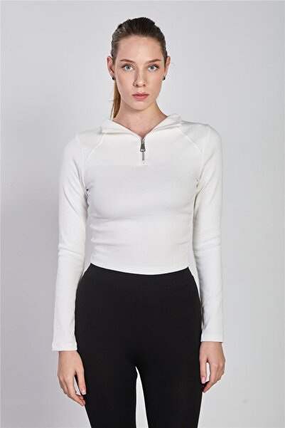 BARRELS AND OIL بودي كروب نسائي بياقة عالية وسحاب أمامي - لون إكرو