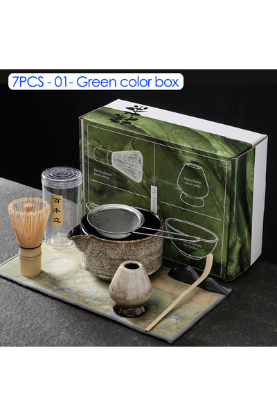 Choice3 7pcs 01 green box 4/6/7PCS Japanese Matcha Blender Set with Bamboo Whisk Matcha Brush Teaspoon Kiln