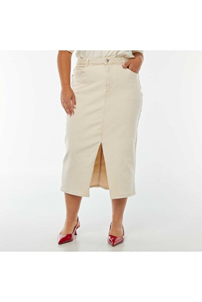 KIABI Denim midi skirt WHITE