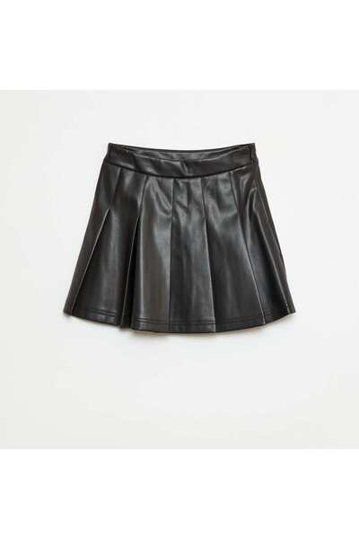 KIABI تنورة مطوية من الجلد الصناعي باللون الأسود