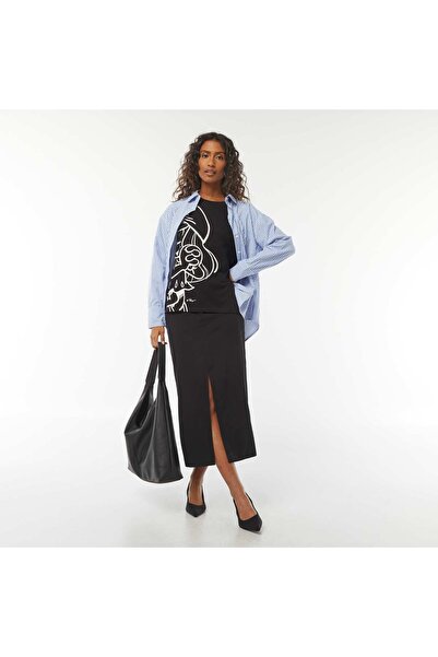 KIABI Midi skirt with front slit BLACK