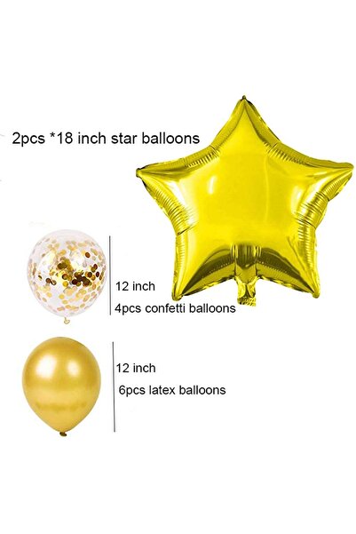 MARKQ Gold Birthday Decoration Set – Foil Letter Banner, 6 Latex, 2 Star, 4 Confetti Balloons