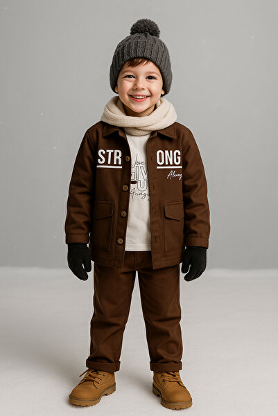 tinytrends Boy's 100% Cotton Strong Gabardine Jacket and Bottom Set