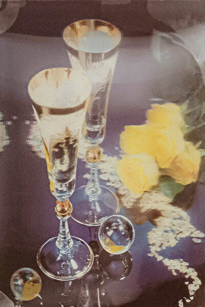 LUVELU 3D Kadeh ve Gül Temalı Romantik Dekoratif Duvar Tablosu - 30x40 cm