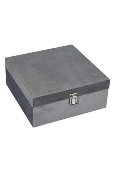 SHOPIENS Storage Box from Gray Velvet Wood with Metal Clasp 24 x 24 x 10 cm