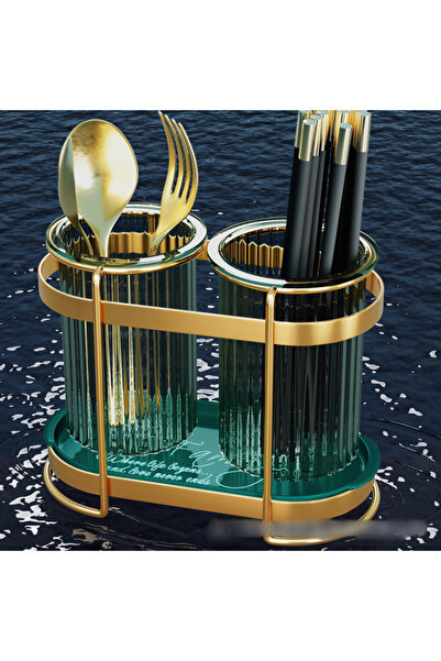 Trendy's Θήκη για μαχαιροπίρουνα TRENDY'S, με δύο θήκες, χρυσή 10,5X21X16 CM