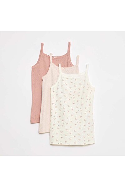 KIABI Pack of 3 pointelle knit vest tops WHITE