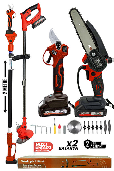 KİMMEER PLUS Profesyonel 4’Lü Set Şarjlı Makas Testere Tırpan Ve Teleskopik U...