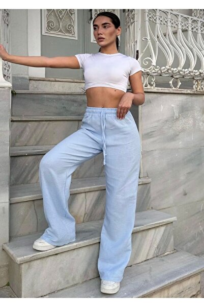 NO 601 Women's Baby Blue Muslin Fabric Wide Leg Comfortable Pants